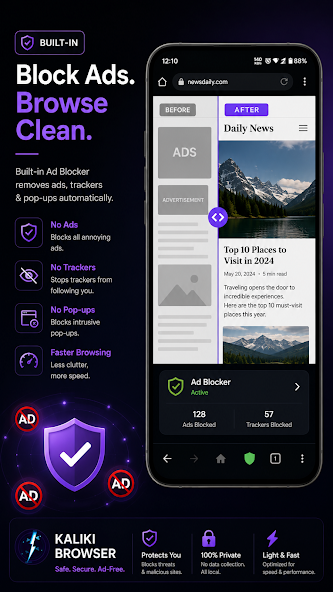 Kaliki Browser clean adblocking screenshot