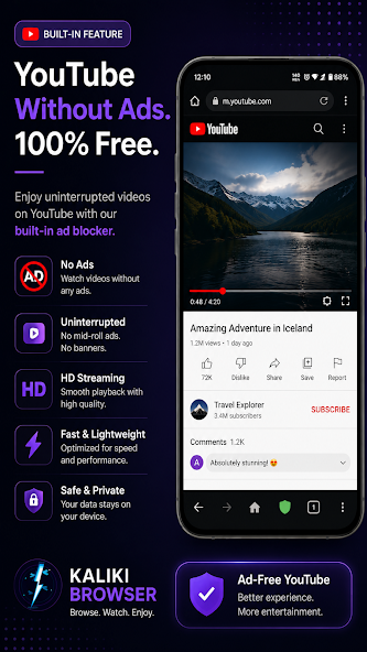 Kaliki Browser ad-free youtube screenshot
